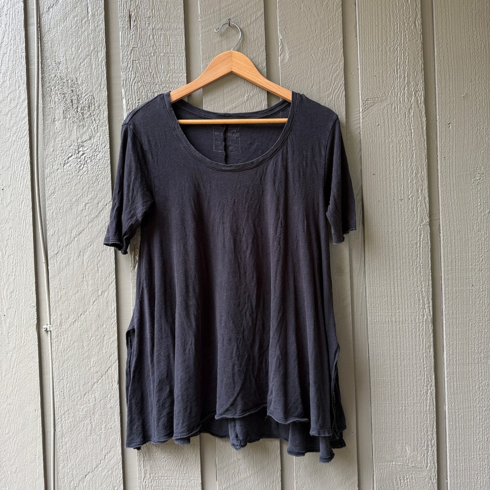 We The Free Tunic Tee Shirt Womens XS Black Short Sleeve Flowy Side Slit Cotton